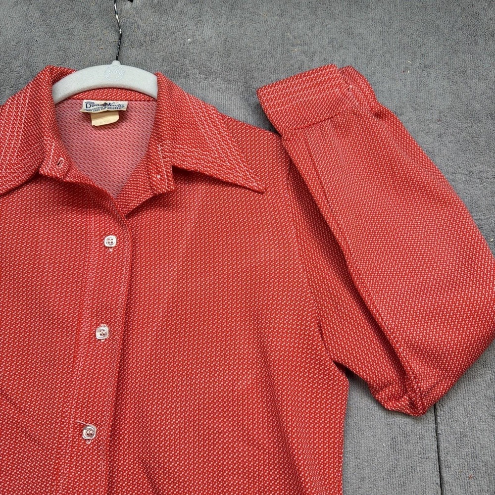 Vintage 70s Shirt‎ Red Butterfly Collar Button Down Disco Retro Lounge Medium